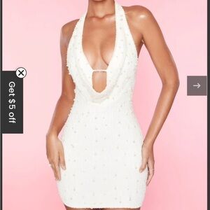 Oh Polly White Backless Halter Dress- Versailles